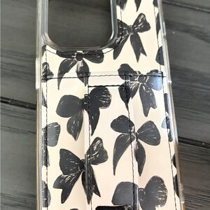 Walli White Phone Case with Black Bow Print- iPhone 15 pro